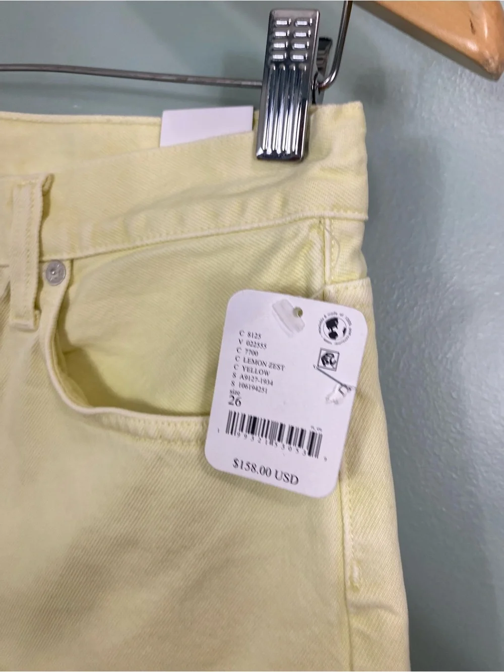 Agolde Long Parker Short Jean Denim Size 26 Loose Fit Lemon Zest Yellow Pastel